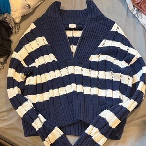 Target Navy and White V-Neck Sweater